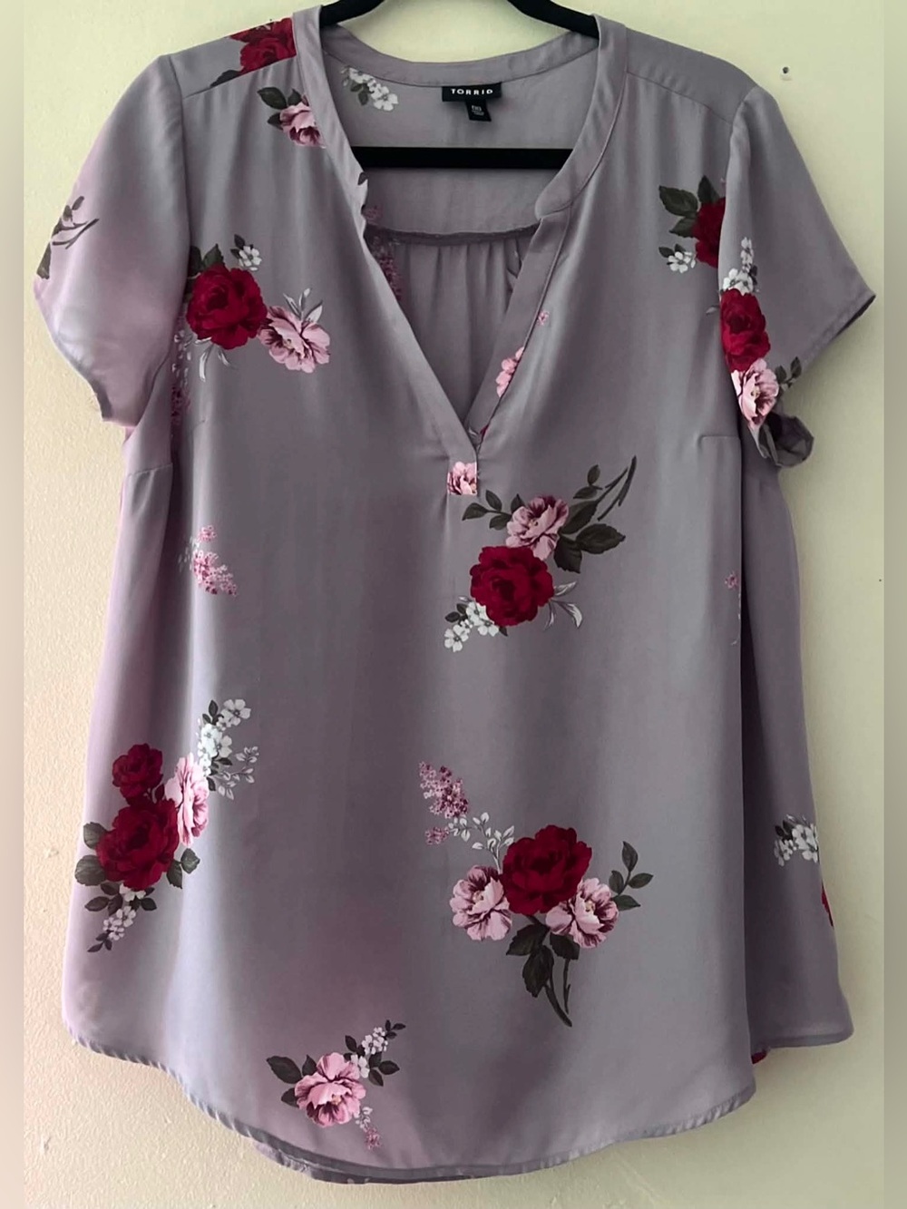 torrid Lavender Floral Split-Neck Short Sleeve Blouse